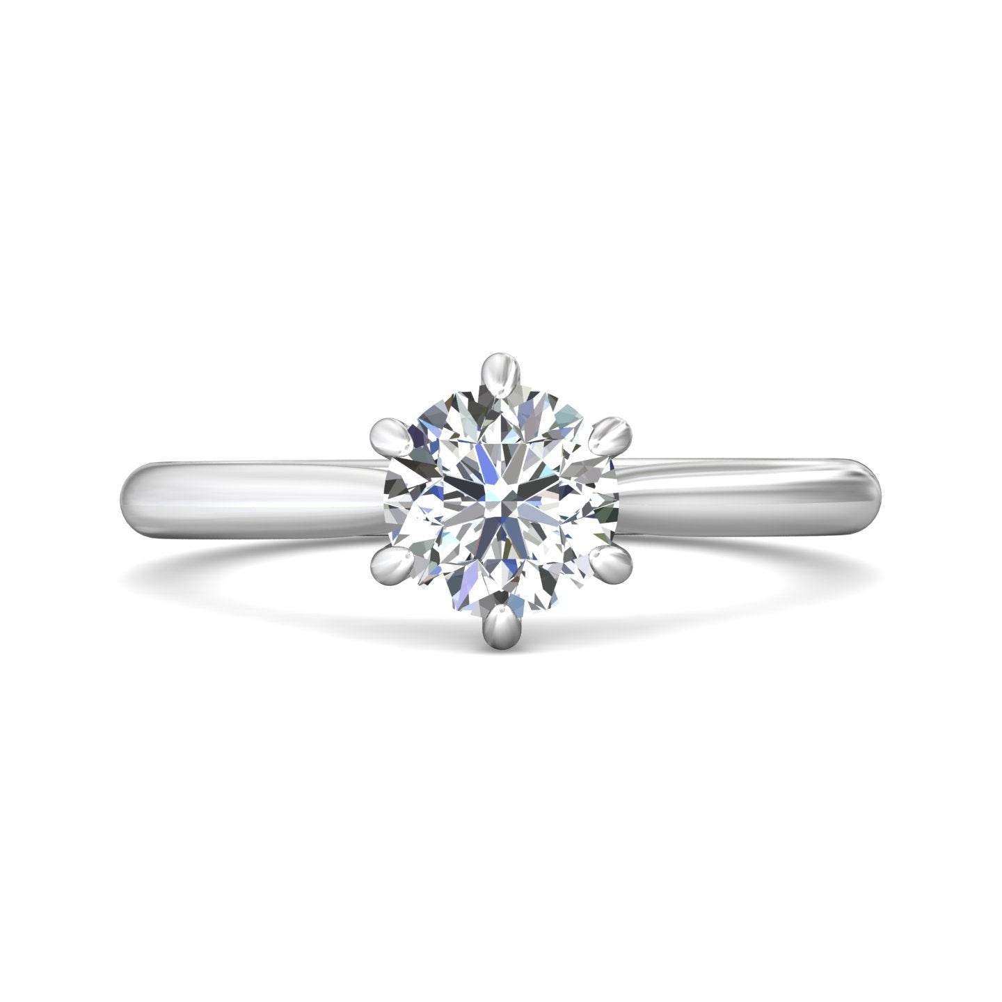 Solitaire Round Cut 6 Claw Tapered Plain Band Diamond Engagement Ring in 18K White - DG & Co. Jewellery