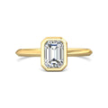 Bezel Set Emerald Cut Diamond Engagement Ring In a Plain Knife Edge Band - 18K Yellow - DG & Co. Jewellery