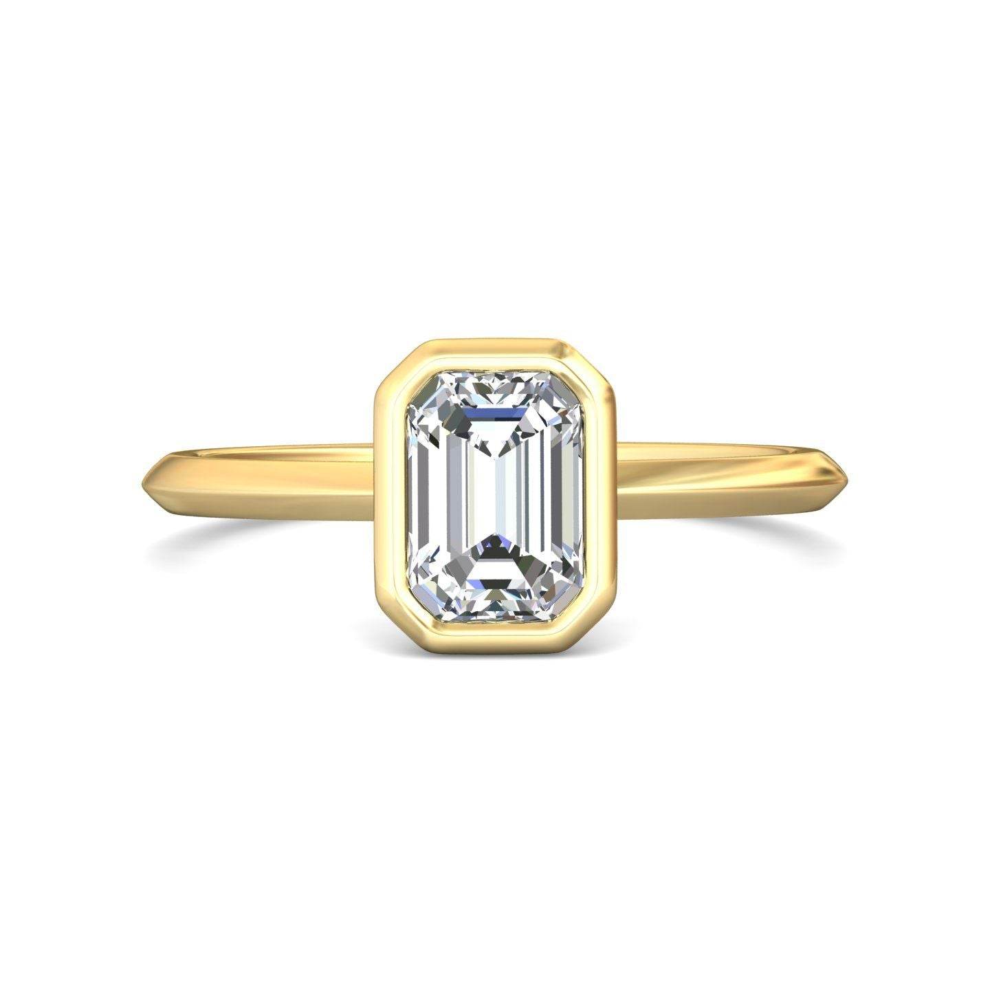 Bezel Set Emerald Cut Diamond Engagement Ring In a Plain Knife Edge Band - 18K Yellow - DG & Co. Jewellery