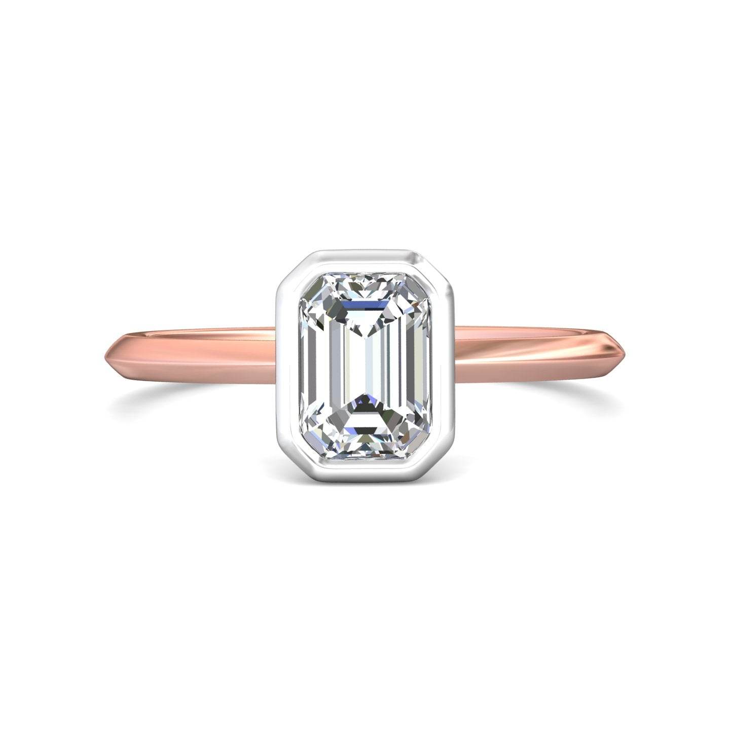 Bezel Set Emerald Cut Diamond Engagement Ring In a Plain Knife Edge Band - 18K Rose - DG & Co. Jewellery