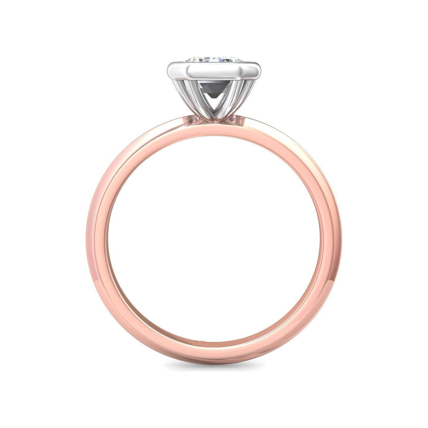 Bezel Set Emerald Cut Diamond Engagement Ring In a Plain Knife Edge Band - 18K Rose - DG & Co. Jewellery