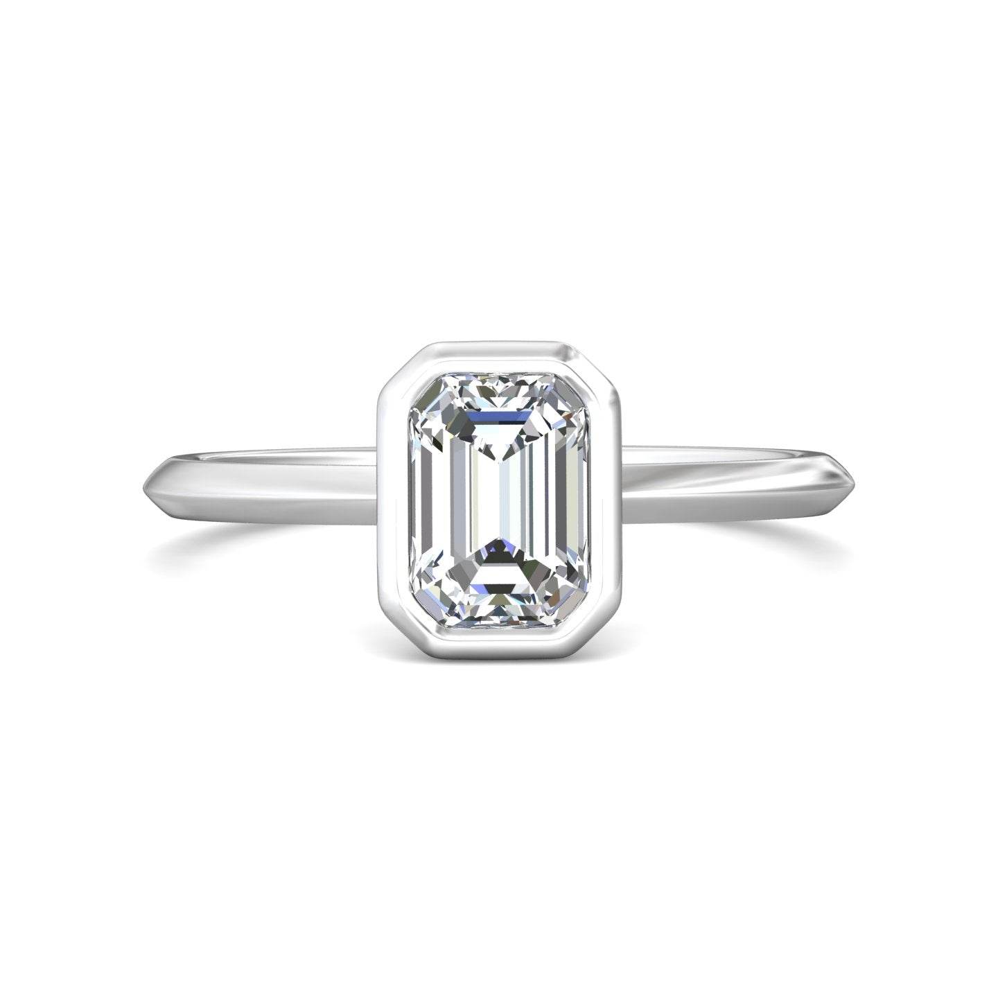 Bezel Set Emerald Cut Diamond Engagement Ring In a Plain Knife Edge Band - 18K White - DG & Co. Jewellery