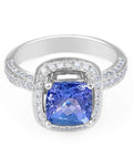 Vintage Style Cushion Cut Tanzanite Halo Diamond Ring In 18K White Gold - DG & Co. Jewellery