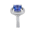Vintage Style Cushion Cut Tanzanite Halo Diamond Ring In 18K White Gold - DG & Co. Jewellery