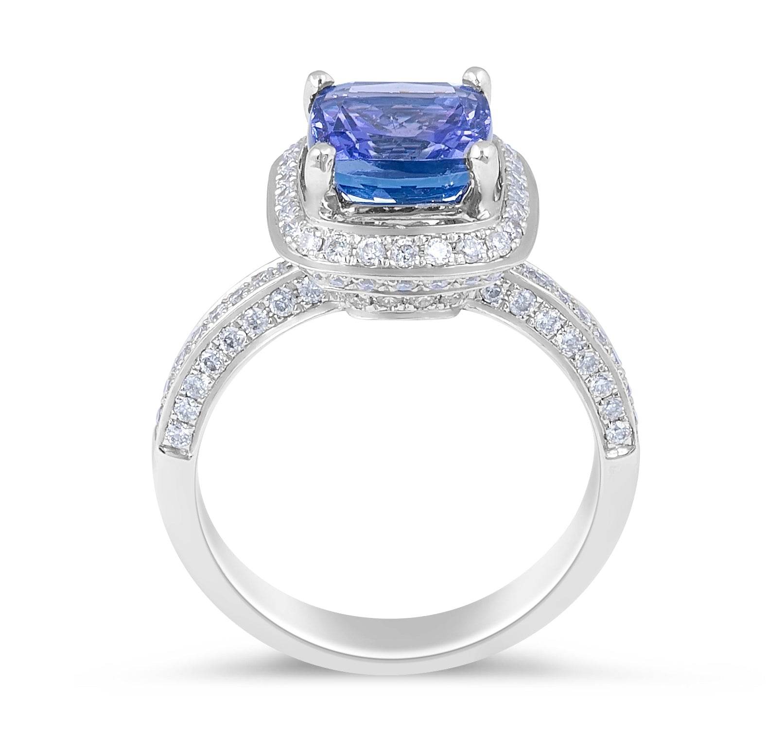 Vintage Style Cushion Cut Tanzanite Halo Diamond Ring In 18K White Gold - DG & Co. Jewellery