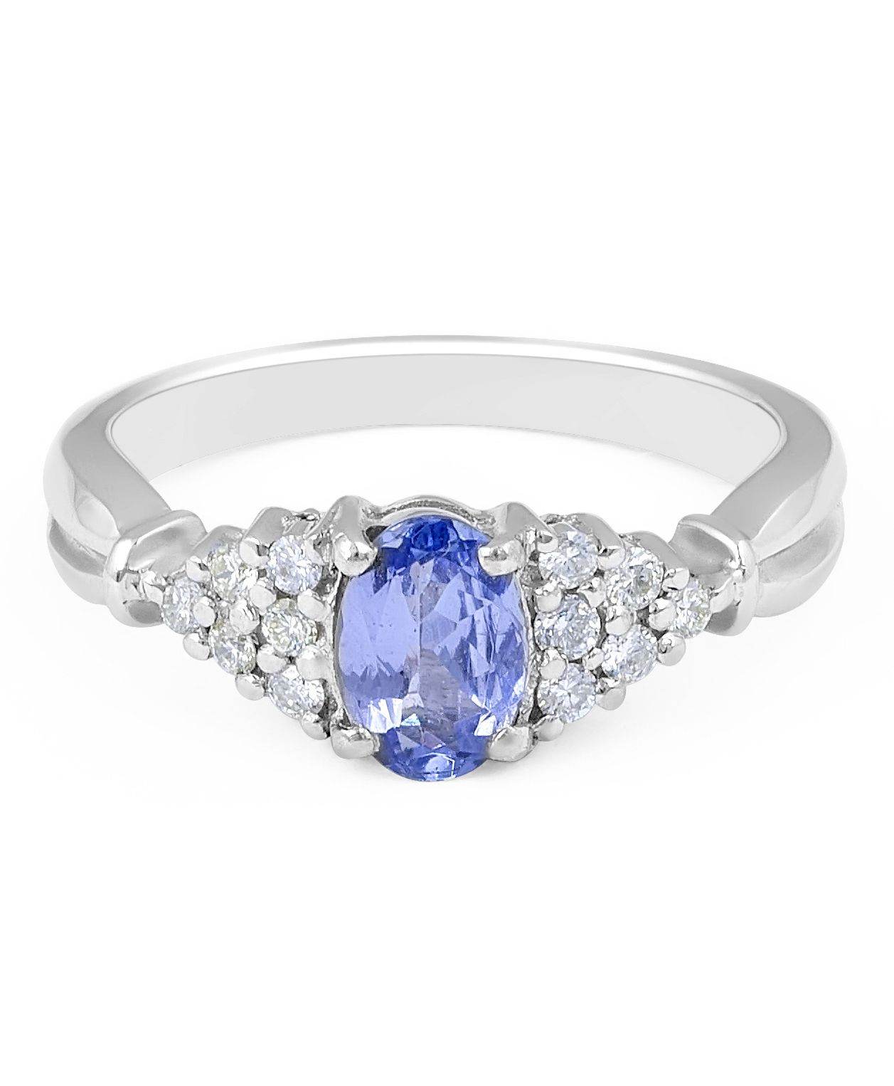 Vintage Style Oval Cut Tanzanite Diamond Ring in 18 Karat White Gold With a Round Cut Diamond Side Stones - DG & Co. Jewellery