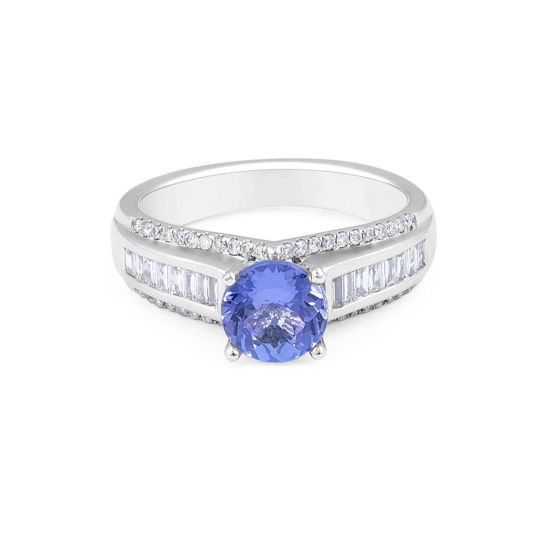 Baguette and Round Cut Tanzanite Diamond Ring In 18 Karat White Gold - DG & Co. Jewellery