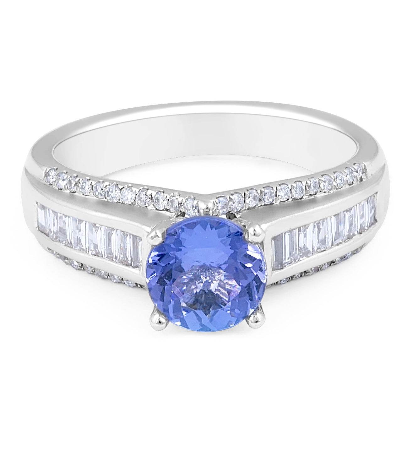 Baguette and Round Cut Tanzanite Diamond Ring In 18 Karat White Gold - DG & Co. Jewellery
