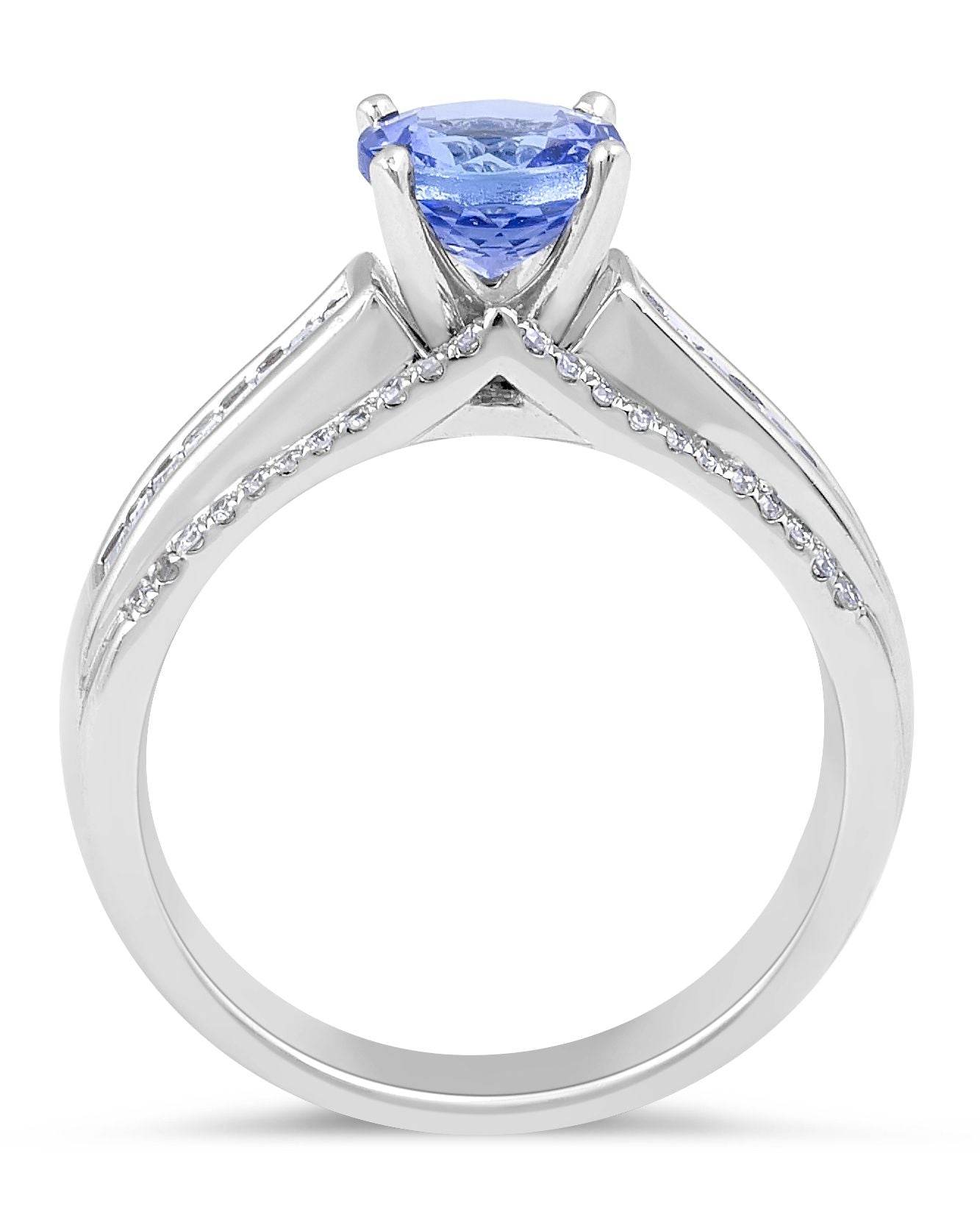 Baguette and Round Cut Tanzanite Diamond Ring In 18 Karat White Gold - DG & Co. Jewellery