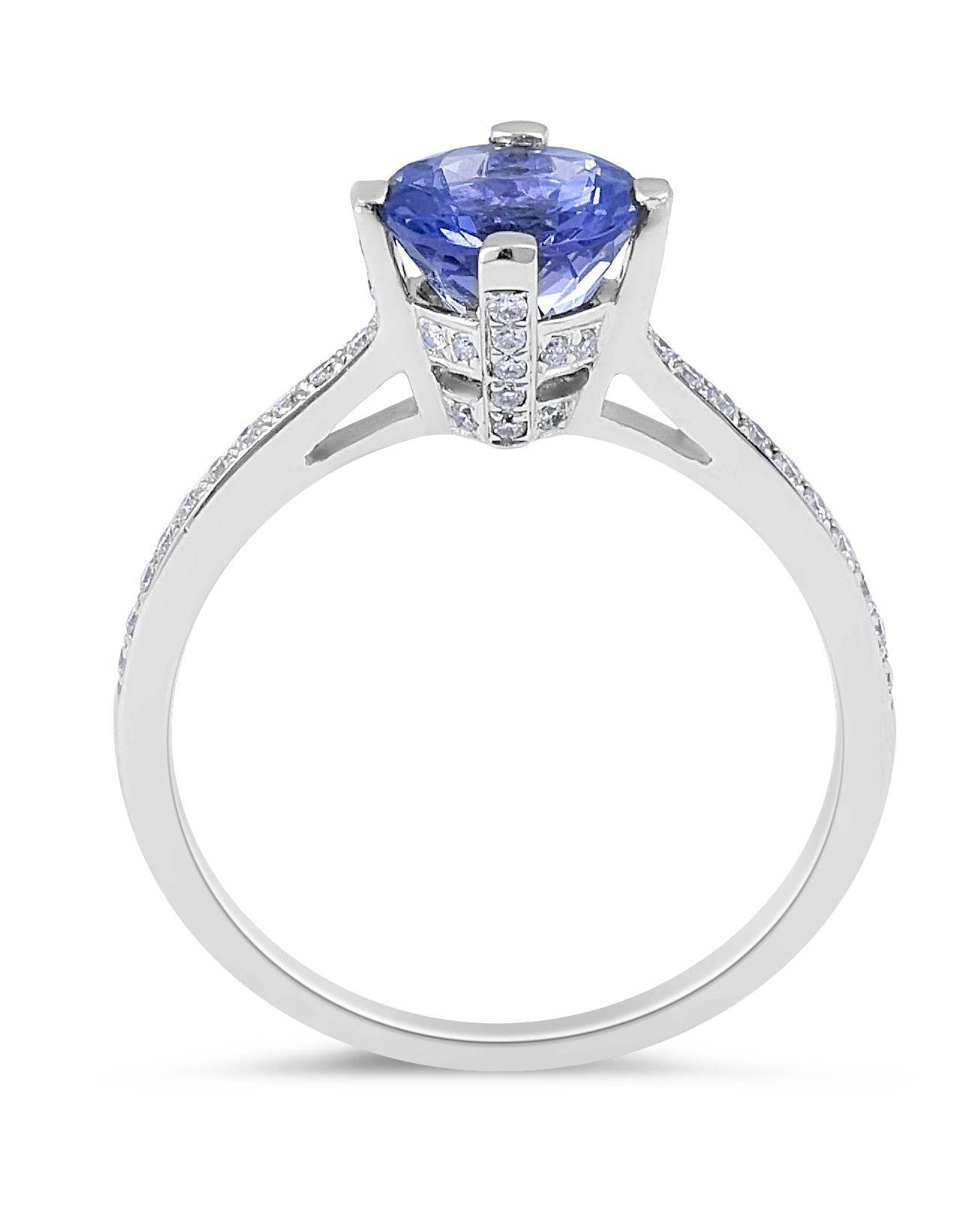 Hidden Halo Round Cut Tanzanite Diamond Ring in 18 Karat white gold - DG & Co. Jewellery