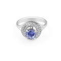 Vintage Style Round Halo Tanzanite Diamond Ring In 18K White Gold - DG & Co. Jewellery