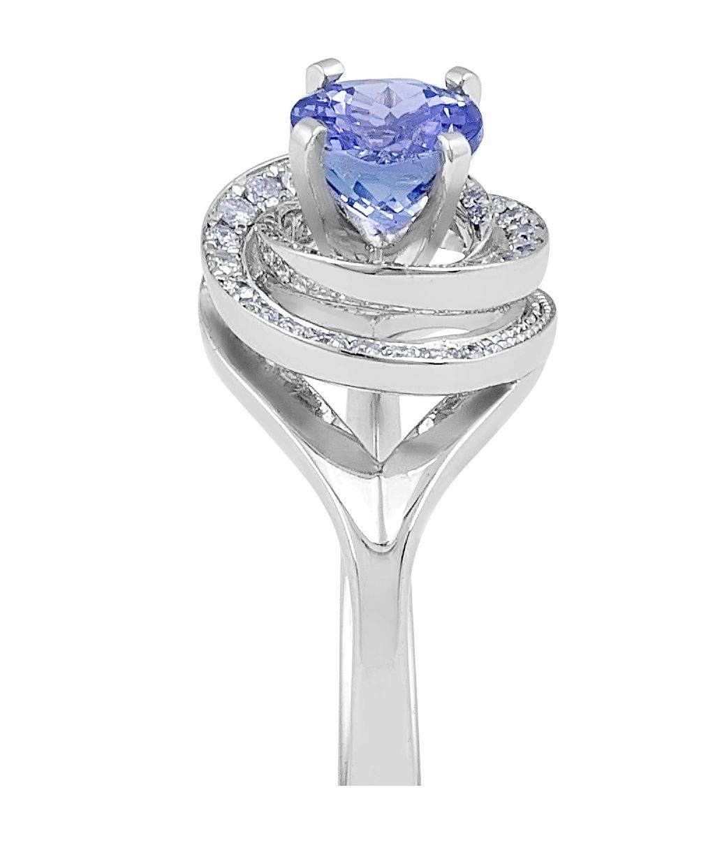 Vintage Style Round Halo Tanzanite Diamond Ring In 18K White Gold - DG & Co. Jewellery