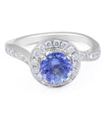 Vintage Style Round Cut Halo Tanzanite Diamond Ring In 18K White Gold - DG & Co. Jewellery