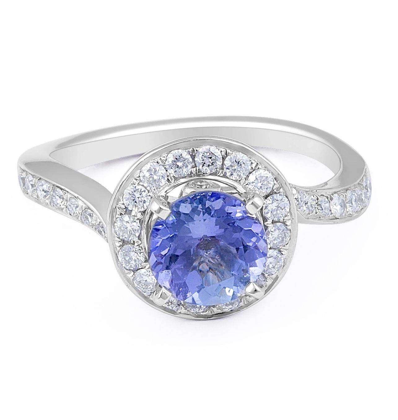 Vintage Style Round Cut Halo Tanzanite Diamond Ring In 18K White Gold - DG & Co. Jewellery