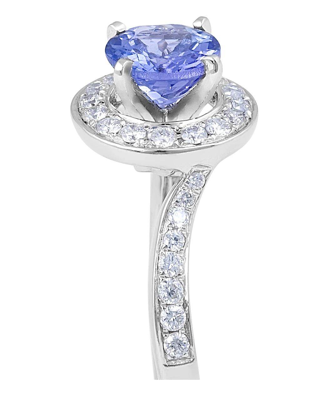 Vintage Style Round Cut Halo Tanzanite Diamond Ring In 18K White Gold - DG & Co. Jewellery