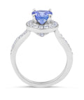 Vintage Style Round Cut Halo Tanzanite Diamond Ring In 18K White Gold - DG & Co. Jewellery