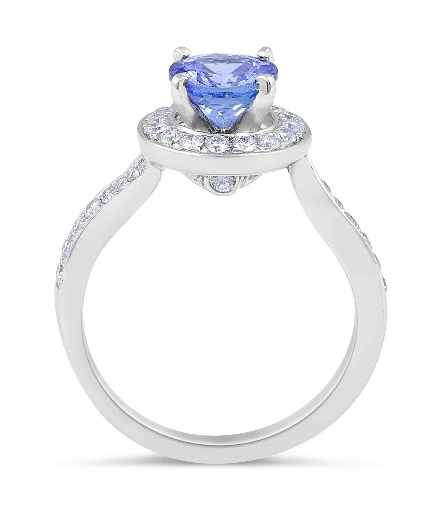 Vintage Style Round Cut Halo Tanzanite Diamond Ring In 18K White Gold - DG & Co. Jewellery