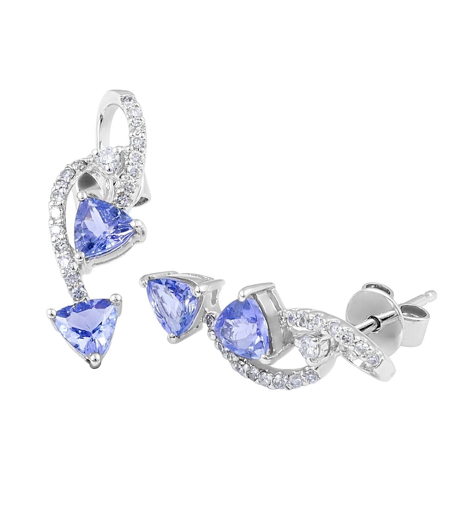 Classic Trillion Cut Tanzanite Diamond stud Earrings in 14 Karat White Gold - DG & Co. Jewellery