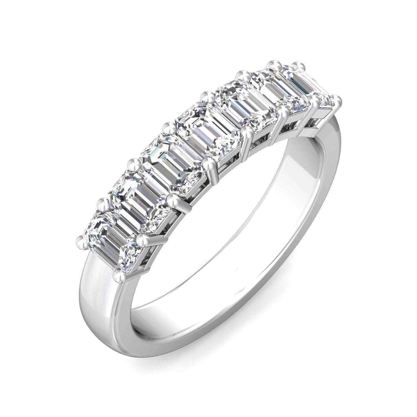 7 Stones Emerald Cut Anniversary Diamond Wedding Band 4 Claw Setting - 18K White - DG & Co. Jewellery