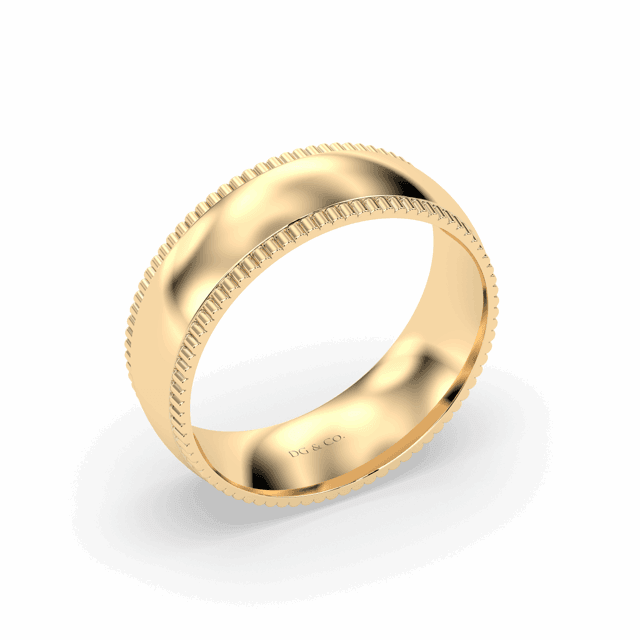 Mens Wedding Ring Miligrain edge with Comfort Fit in 18k Yellow Gold - DG & Co. Jewellery