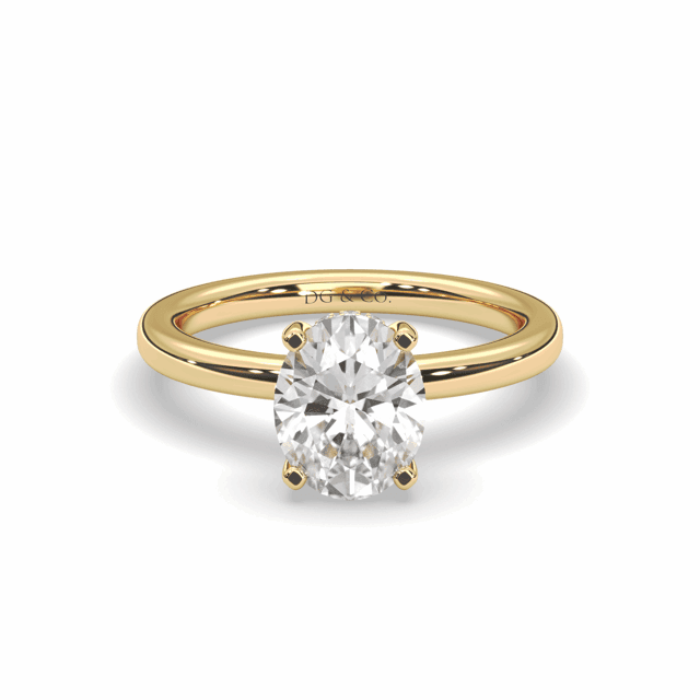 Oval Shape Hidden Halo Diamond Engagement Ring In 4 Claw Setting - 18K Yellow - DG & Co. Jewellery