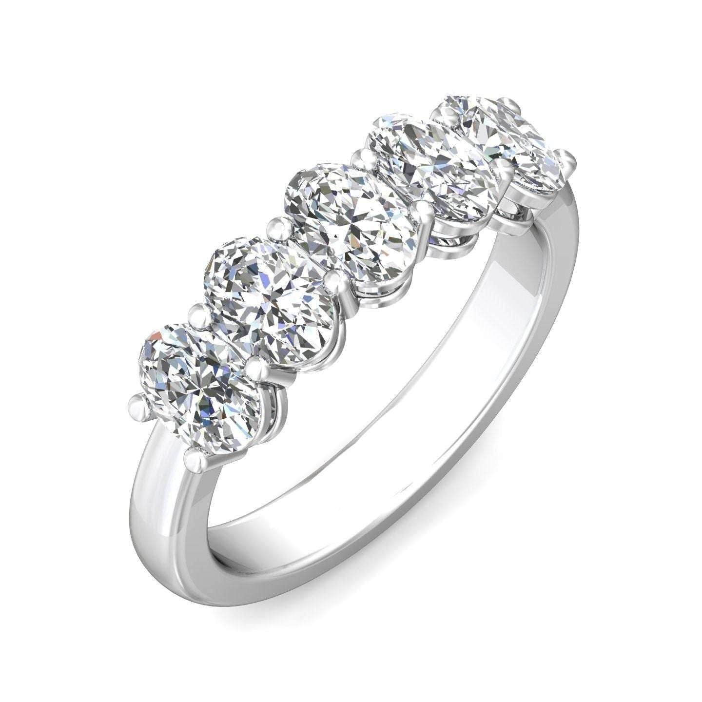 2.00CT Oval Cut 5 Stones Platinum Eternity Diamond Ring Share Prong Setting - Platinum - DG & Co. Jewellery