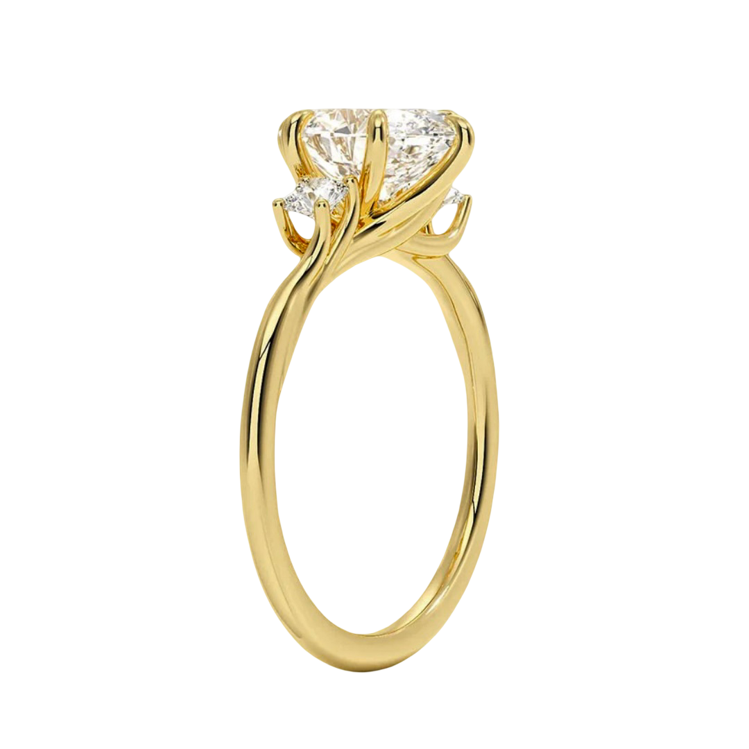 Georgia Oval Cut Three Stone Six Claw Setting Diamond Engagement Ring - 18K Yellow