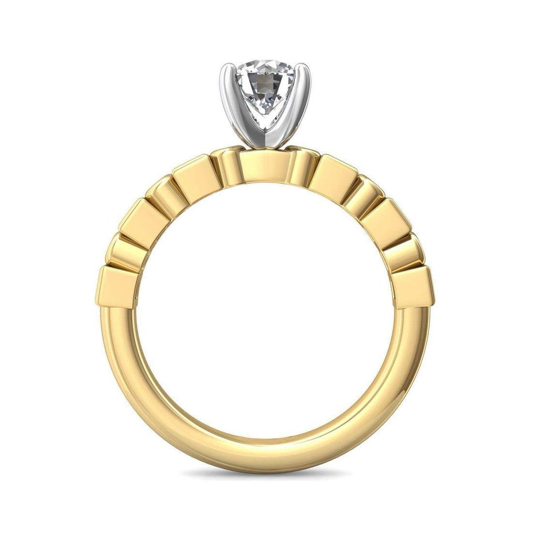 Diamond And Sapphire 4 Claw Round Cut Engagement Ring With a Bezel Set Side Stones -18K Yellow - DG & Co. Jewellery