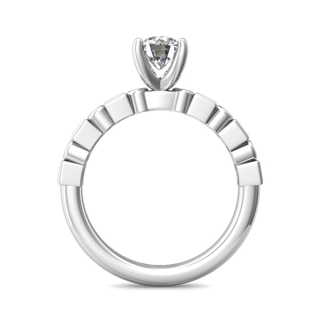 Diamond And Sapphire 4 Claw Round Cut Engagement Ring With a Bezel Set Side Stones -18K White - DG & Co. Jewellery