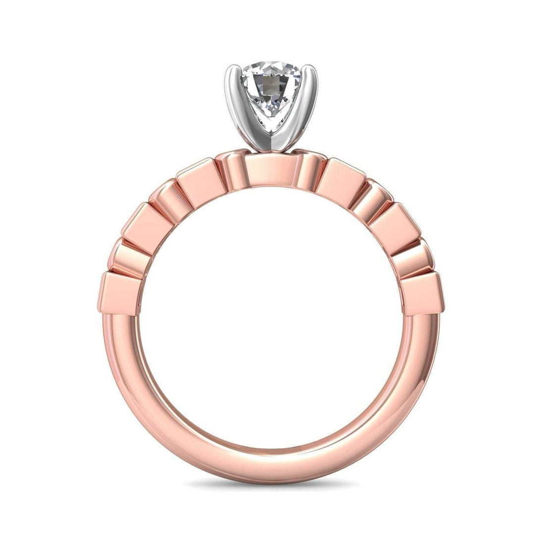 Diamond And Sapphire 4 Claw Round Cut Engagement Ring With a Bezel Set Side Stones -18K Rose - DG & Co. Jewellery