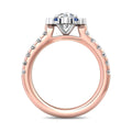 Halo Sapphire and Diamond Engagement Ring Round Cut Pave Setting Side Stones - 18K Rose - DG & Co. Jewellery