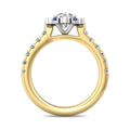 Halo Sapphire and Diamond Engagement Ring Round Cut Pave Setting Side Stones - 18K Yellow - DG & Co. Jewellery