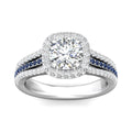 Diamond Sapphire Halo Engagement Ring Triple Band Pave Setting - DG & Co. Jewellery