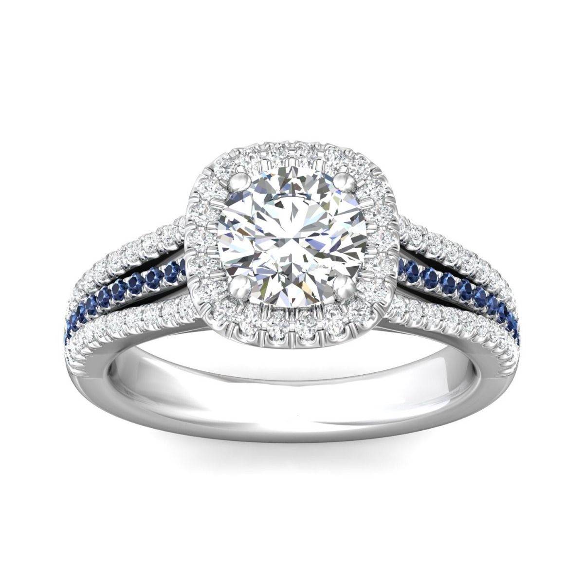 Diamond Sapphire Halo Engagement Ring Triple Band Pave Setting - DG & Co. Jewellery