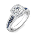 Diamond Sapphire Halo Engagement Ring Triple Band Pave Setting - DG & Co. Jewellery