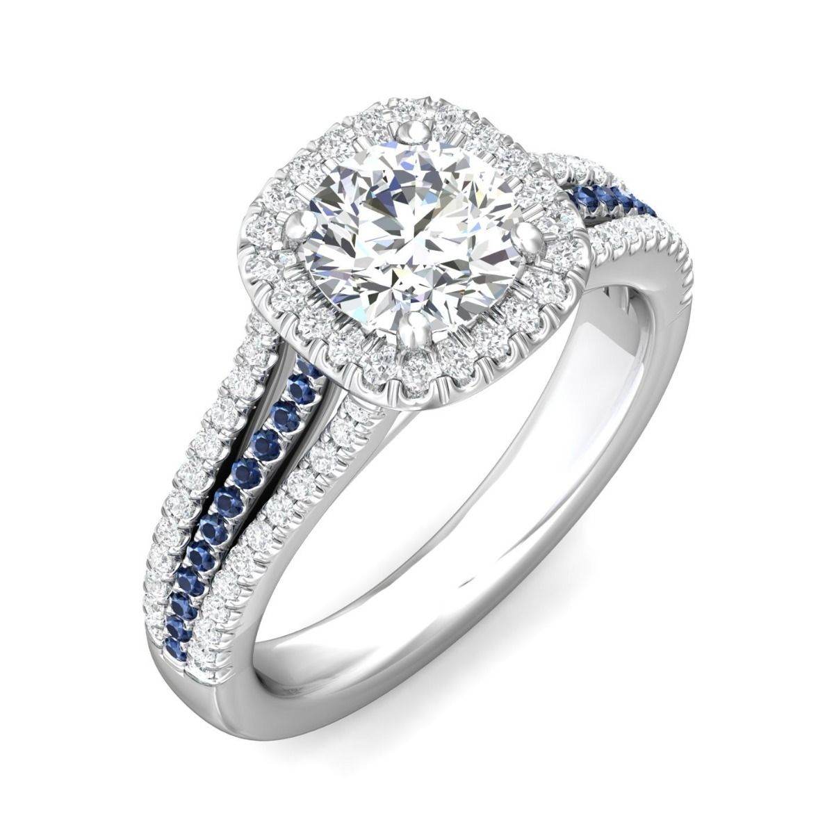 Diamond Sapphire Halo Engagement Ring Triple Band Pave Setting - DG & Co. Jewellery