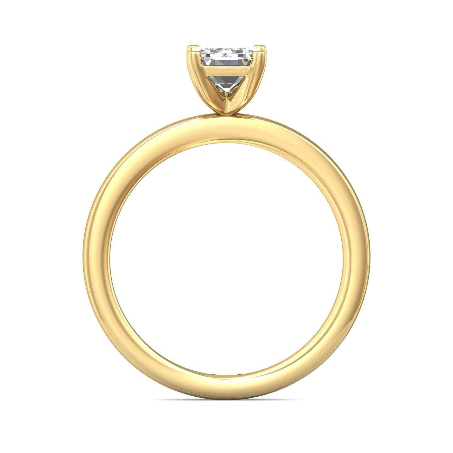 Emerald Cut Solitaire Diamond Engagement Ring 4 Claw Setting In a Plain Half Round Shape Band - 18K Yellow - DG & Co. Jewellery