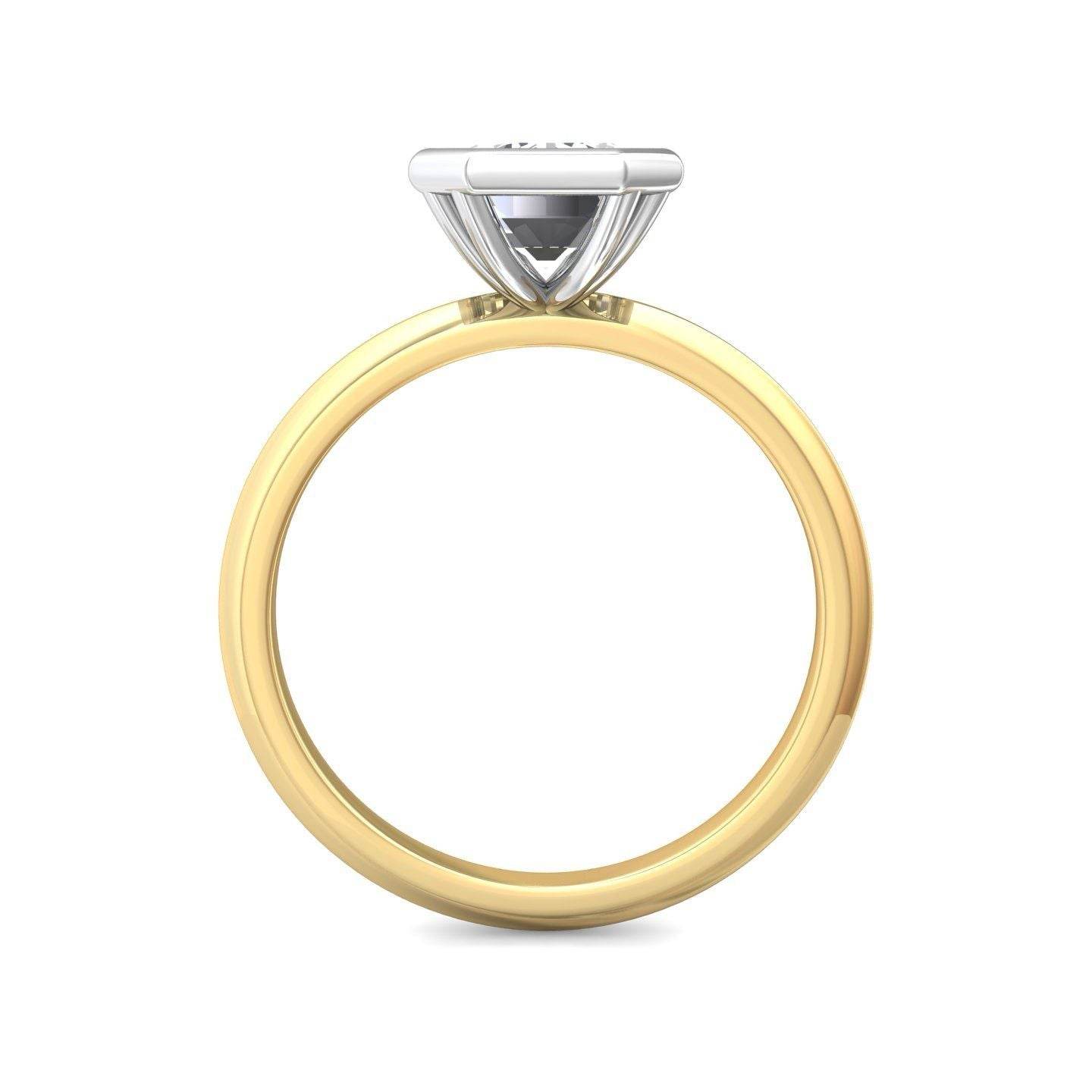 Bezel Set Emerald Cut Diamond Engagement Ring In a Plain Knife Edge Band - 18K Yellow - DG & Co. Jewellery