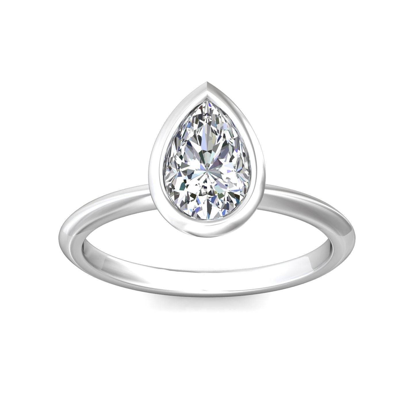Pear Shape Cut Bezel Setting Diamond Engagement Ring In a Plain Knife Edge Band - 18K White - DG & Co. Jewellery