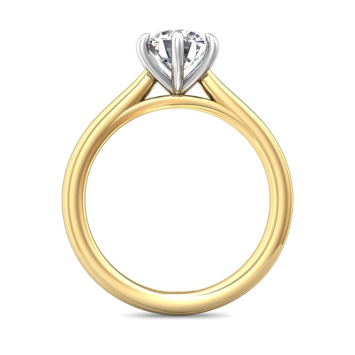 Solitaire Round Cut 6 Claw Tapered Plain Band Diamond Engagement Ring - 18K Yellow - DG & Co. Jewellery