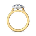 Double Halo Split Band Round Cut Diamond and Sapphire Engagement Ring Pave Setting - 18K Yellow - DG & Co. Jewellery