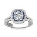 Double Halo Split Band Round Cut Diamond and Sapphire Engagement Ring Pave Setting - 18K White - DG & Co. Jewellery