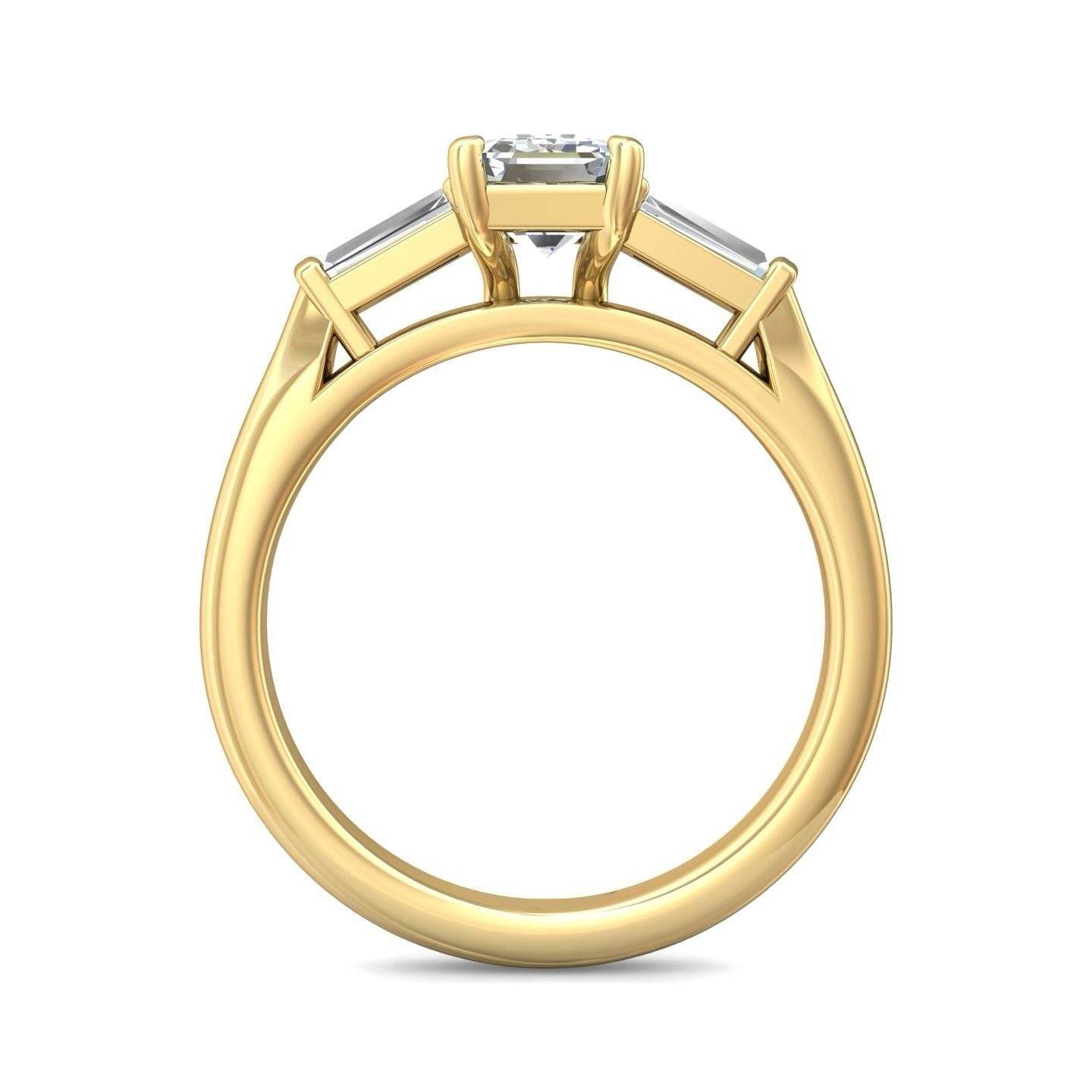 Emerald Cut 3 Stones Diamond Engagement Ring Tapered Baguette Side Stones - 18K Yellow - DG & Co. Jewellery