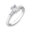 Emerald Cut 3 Stones Diamond Engagement Ring Tapered Baguette Side Stones - 18K White - DG & Co. Jewellery
