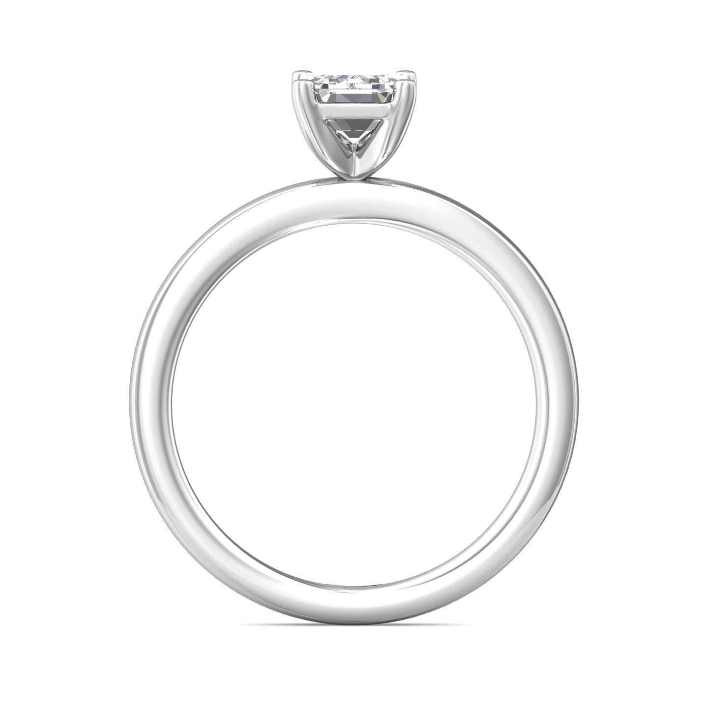 Emerald Cut Solitaire Diamond Engagement Ring 4 Claw Setting In a Plain Half Round Shape Band - Platinum - DG & Co. Jewellery