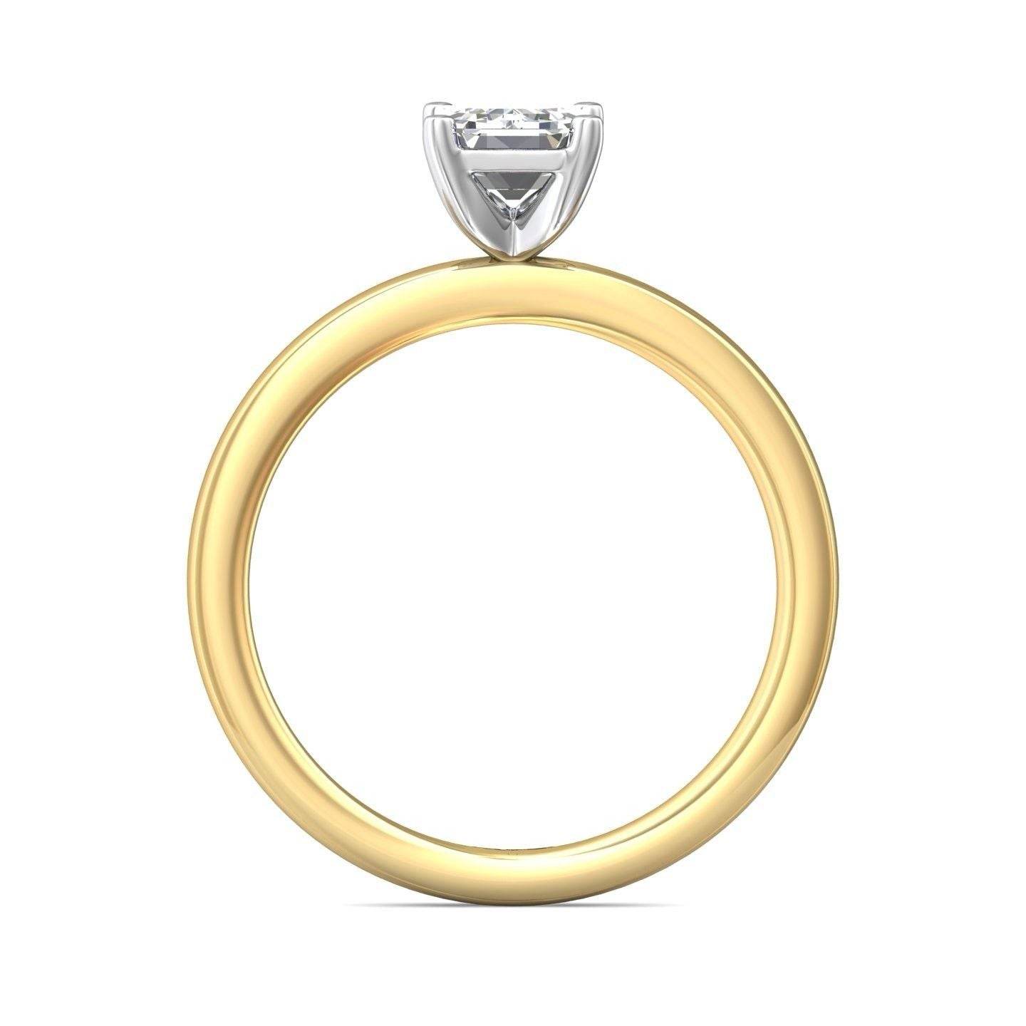 Emerald Cut Solitaire Diamond Engagement Ring 4 Claw Setting In a Plain Half Round Shape Band - 18K Yellow - DG & Co. Jewellery