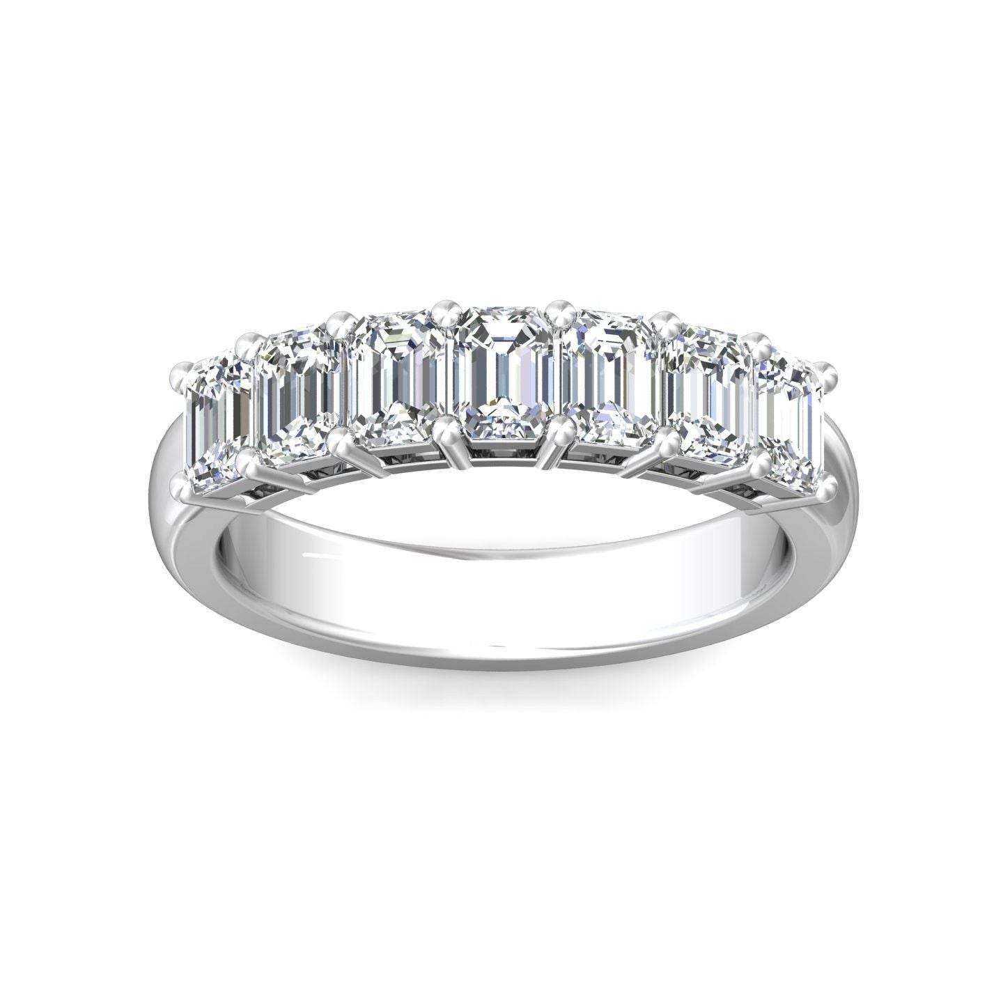 7 Stones Emerald Cut Anniversary Diamond Wedding Band 4 Claw Setting - 18K White - DG & Co. Jewellery