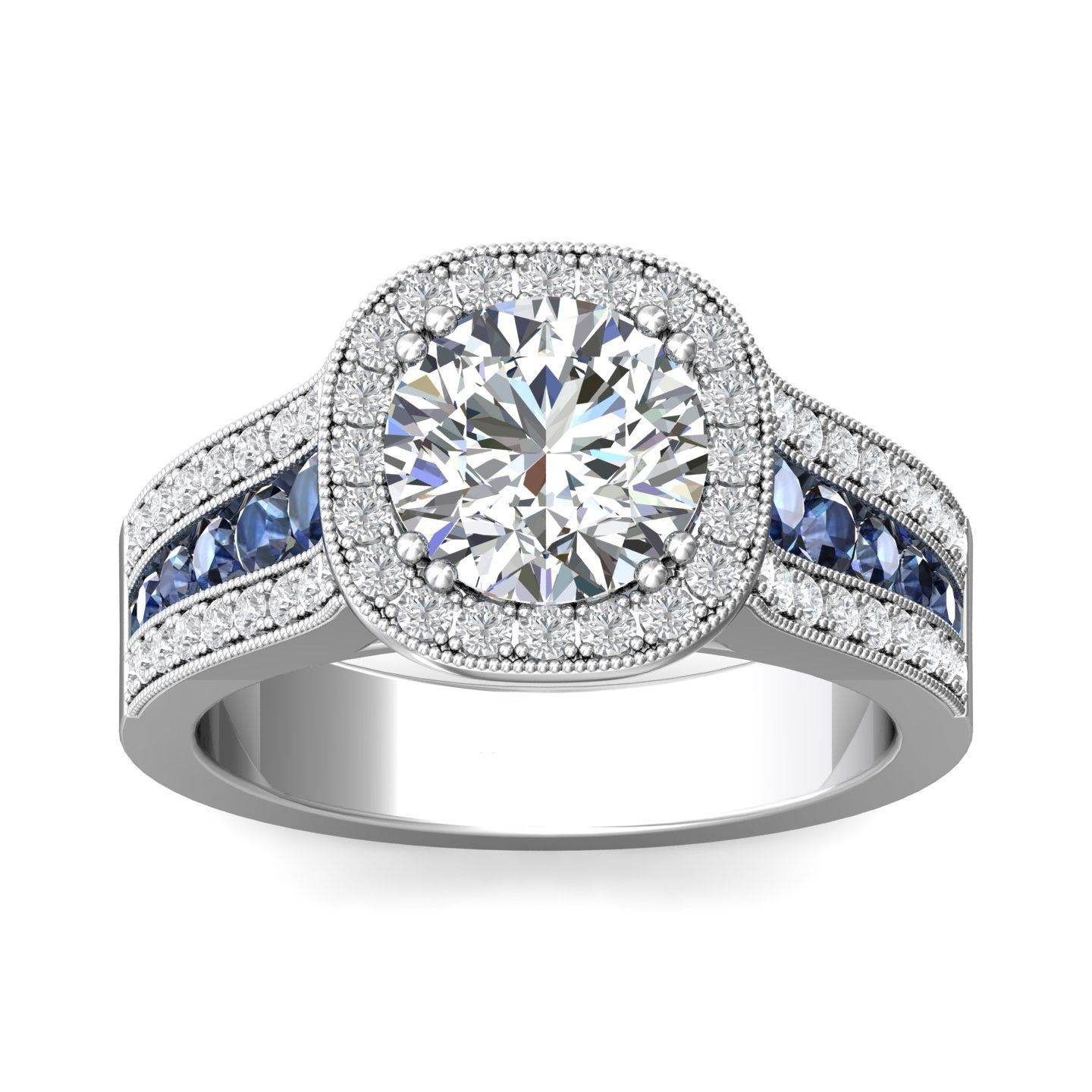 Round Cut Double Claw setting Halo Diamond Engagement Ring -18K White - DG & Co. Jewellery