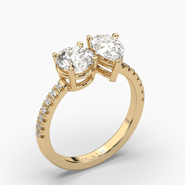 Toi et Moi Pear & Round Cut Diamond Engagement Ring Prong Setting centre Pave Setting Side stone - DG & Co. Jewellery