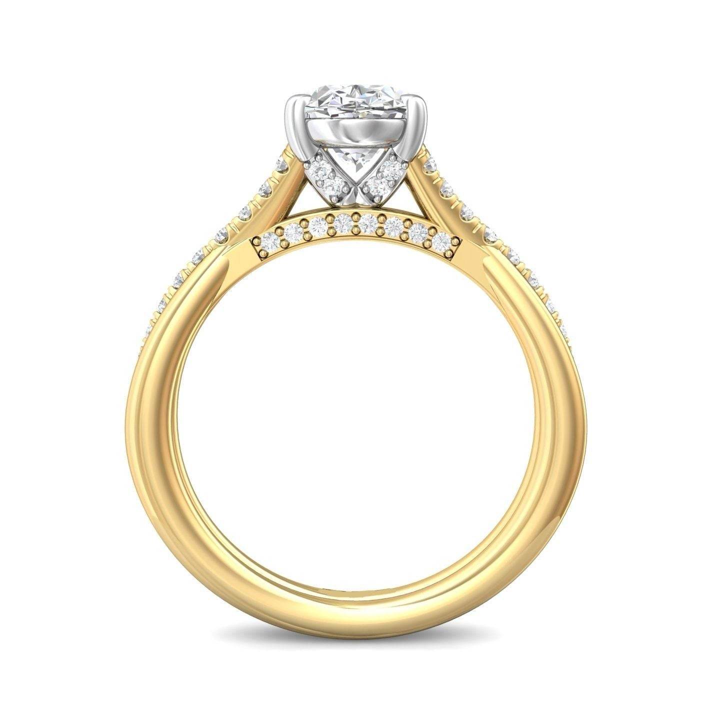 Oval Cut Cross over Double Band Pave Setting Diamond Engagement Ring 4 Claw Setting - 18K Yellow - DG & Co. Jewellery